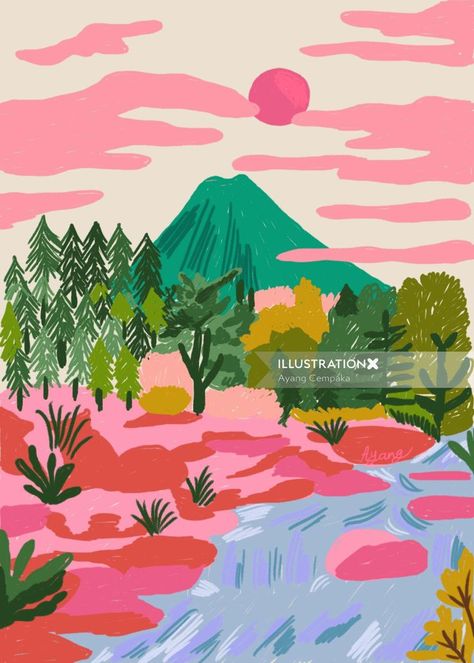 Gem Painting, Colorful Mountains, Painting Set, Whimsical Illustration, Landscape Illustration, Art And Illustration, Art Kit, Diamond Art, Home Wall Decor