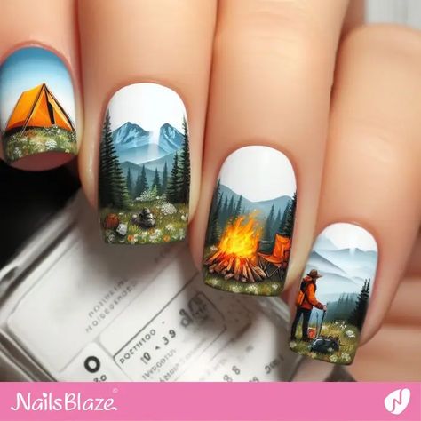 Mountains Nail Art, Mountain Nail Art, Lake Nails, Mountain Nails, Adorable Nails, Simple Nail Art Designs, Trendy Nail, Simple Nail, Easy Nail Art