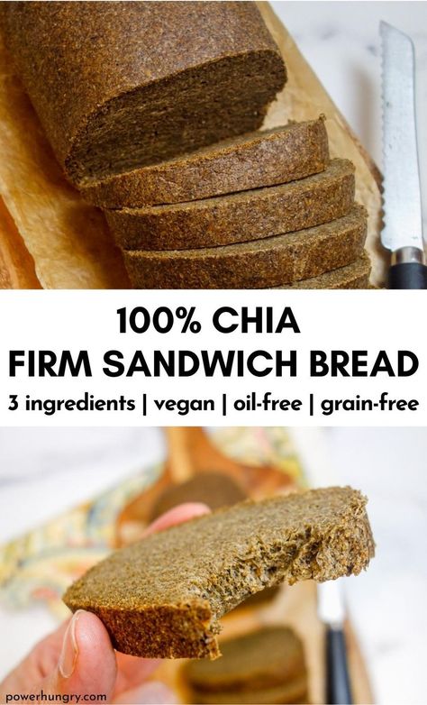 3-Ingredient, so-easy 100% Chia Firm Sandwich Bread (vegan, gluten-free, grain-free, oil-free) is perfect for all of your favorite toppings! Only 3 ingredients, too! #wfpb #wfpbno #chiabread #chiaflour #3ingredients #chia #grainfree #grainfreebread #3ingredientrecipe #cleaneating #chiabread #chiaseeds #glutenfree #oilfree #oilfreevegan #healthybread #oilfreebread #yeastfree #noyeast #sandwichbread #glutenfreebread #3ingredientbread #miraclebread #easyrecipe Lentil Bread, Resep Vegan, Gluten Free Vegan Bread, Grain Free Bread, Bread Alternatives, Seltzer Water, Healthy Bread, Vegan Bread, Chickpea Flour