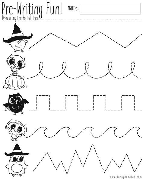 Pre-Writing Practice Halloween Worksheet - have your little one practice their pencil control by tracing the lines! Halloween Worksheets Preschool, Halloween Worksheets Kindergarten, Halloween Worksheets Free, Pre Writing Practice, Halloween Kindergarten, Halloween Writing, Alphabet Worksheets Kindergarten, Halloween Worksheets, Preschool Tracing