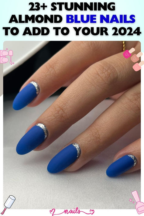 Refresh your manicure routine with these must-have almond blue nails that are all the rage in 2024. Almond Nails Designs Blue, Blue Almond Nails Design, Almond Blue Nails, Manicure Routine, Blue Nail Design, Almond Nails Designs, Blue Nail Designs, Almond Nail, Blue Nail