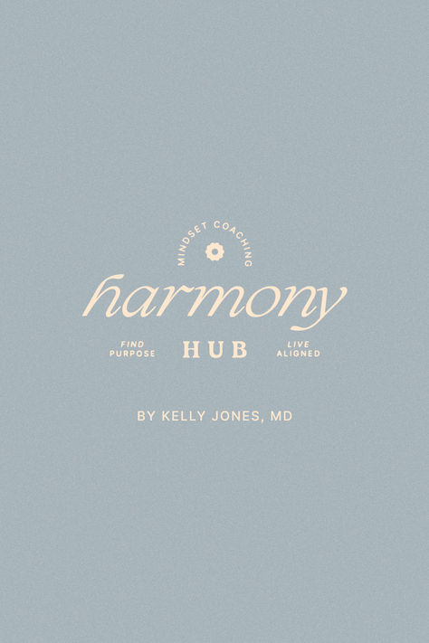 The logo and brand identity for Harmony Hub, a mindset and wellness coaching small business. Wellness Logo Inspiration, Wellness Brand Name Ideas, Soft Branding Design, Life Coaching Branding, Beach Business Ideas, Therapy Branding Design, Wellness Brand Logo, Peaceful Branding, Luxury Wellness Branding