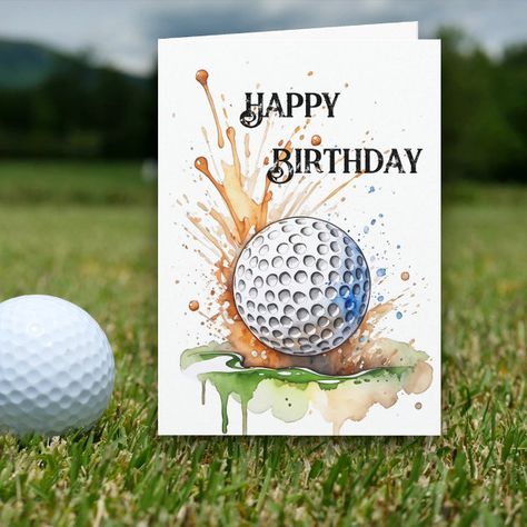 Golf Enthusiasts Watercolor Art Birthday  Card Watercolor Art Birthday, Golf Birthday Cards, Watercolor Birthday Cards, Golf Birthday, Art Birthday, Hole In One, Creative Memories, Birthday Greeting, Custom Birthday