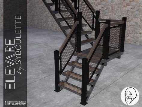 The Sims Resource - Patreon Early Release - Elevare PART 1 Sims 4 Stairs, Stairs With Landing, Industrial Coffee Shop, Cc The Sims 4, Industrial Stairs, Metal Stairs, Stair Landing, Sims Four, Sims 4 Update