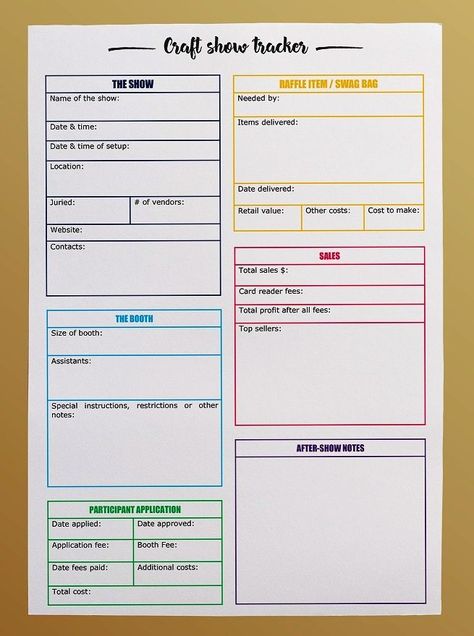 Craft Sales Tracker, Craft Show Order Form Free Printable, Craft Show Tracking Sheet, Craft Show Inventory Tracker, How Much Inventory For Craft Show, Craft Show Sales Tracker, Craft Fair Vendor Contract, Craft Fair Planner, Craft Fair Inventory Printable Free