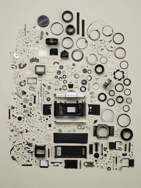 The Art of Meticulous Disassembly by Todd McLellan Fotocamere Vintage, Things Organized Neatly, Pentax K1000, Pentax Camera, Dslr Photography Tips, Camera Parts, Camera Photos, Old Cameras, Dslr Photography