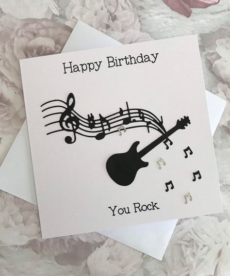 Musical Birthday Wishes Greeting Card, Birthday Card For Music Lover, Birthday Card For Musician, Music Cards Ideas, Guitar Birthday Card, Birthday Card Ideas For Men, Musical Birthday Cards, Guitar Birthday, Musical Cards