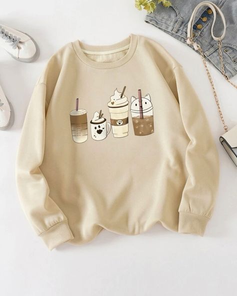 Kawaii Long Sleeve Tops For Fall, Trendy Long Sleeve Cartoon Print Tops, Trendy Long Sleeve Tops With Cartoon Print, Kawaii Letter Print Tops For Fall, Plus Size Sweatshirts, Stylish Hoodies, Cute Dress Outfits, Cute Preppy Outfits, Easy Trendy Outfits