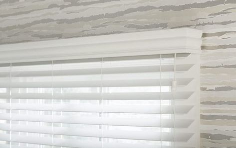 WINDOW FAQ: Should I install my blinds as an Inside or Outside Mount? | The Blinds.com Blog White Wood Blinds, Inside Mount Blinds, Outside Mount Blinds, Windows With Blinds, White Faux Wood Blinds, White Window Trim, Faux Blinds, Curtains For Windows, Door Coverings