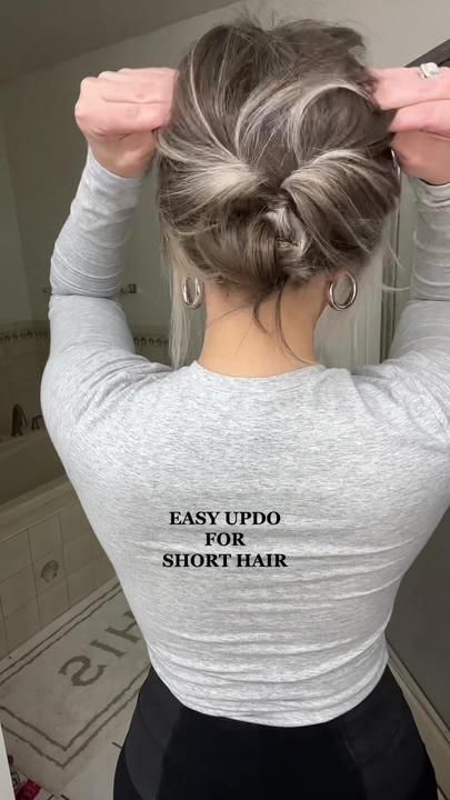 Easy Updo For Short Hair, Short Hair Updo Easy, Updo For Short Hair, Tied Up Hairstyles, Hairstyles Tiktok, Casual Updo, Short Hair Up, Easy Updo, Short Hair Hairstyles