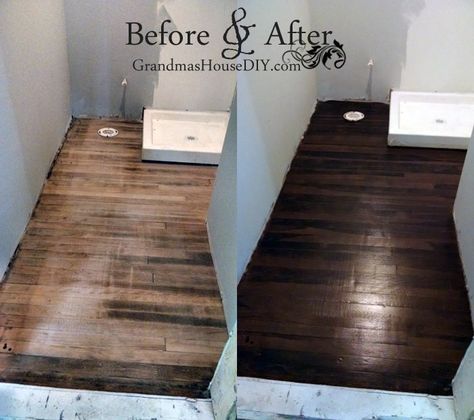 Restaining Wood Floors, Flooring Hacks, Staining Hardwood Floors, Diy Floors, Staining Wood Floors, Living Room Hardwood Floors, Dark Wooden Floor, Refinish Wood Floors, Tile Painting