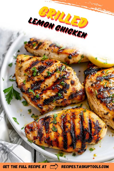 Discover the mouthwatering delight of Grilled Lemon Chicken, where zesty citrus flavors meet tender, juicy chicken. This easy-to-follow recipe will elevate your summer grilling game, perfect for outdoor gatherings or a cozy family dinner. With a marinade that blends fresh lemon juice, garlic, and herbs, each bite bursts with refreshing taste. Whether served over a bed of greens or with your favorite sides, this dish promises to impress. Pin this recipe for a healthy, flavorful meal idea thats sure to become a Grilled Lemon Chicken Recipes, Lemon Chicken Recipes, Grilled Lemon Chicken, Grilled Lemon, Light Salad, Citrus Chicken, Summer Grilling, Dinner Options, Juicy Chicken