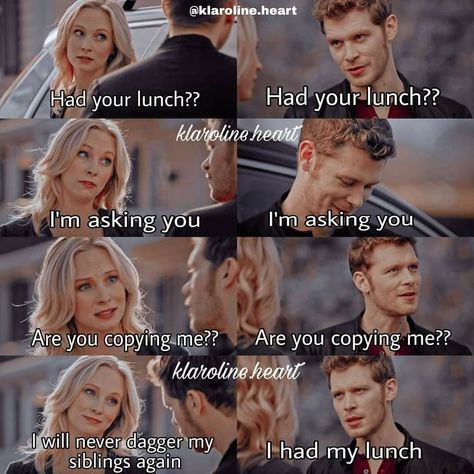 Klaus Mikaelson Memes Funny, Tvdu Memes Funny, Tvd Asthetics, Vampire Diaries Funny Memes Hilarious, Klaroline Fanart, The Originals Funny, Tvd Memes Funny, Tvdu Funny, Funny Tvd Quotes