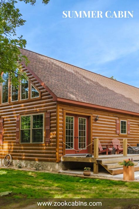 a log glacier cabin built by zook cabins Prefab Cabin Kits, Prefab Log Cabins, Log Cabin Flooring, Porch And Patio, Log Cabin Floor Plans, House Plan With Loft, Log Cabin Ideas, Log Cabin Designs, Prefab Cabins