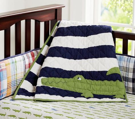 Alligator Madras Nursery Bedding Set: Crib Fitted Sheet, Toddler Quilt & Crib Skirt Alligator Nursery, Boy Nursery Bedding, Crib Bedding Boy, Nursery Quilt, Boys Crib, Baby Boy Bedding, Nursery Bedding Sets, Baby Bedding Sets, Boys Bedding