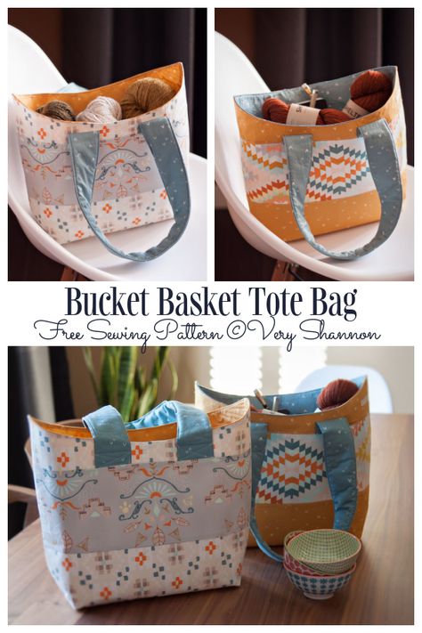 Basket Bag Pattern, Bag Free Sewing Pattern, Basket Sewing Pattern, Fabric Art Diy, Fabric Bucket, Sewing Tutorials Bags, Fabric Sewing Patterns, Sewing Bags, Free Sewing Pattern