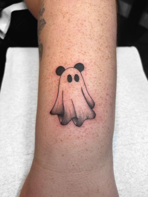 Ghost With Mickey Ears, Halloween Disney Tattoo Ideas, Mickey Mouse Halloween Tattoo, Mickey Mouse Pumpkin Tattoo, Small Disney Halloween Tattoos, Halloween Mickey Tattoo, Mickey Ghost Tattoo, Mickey Pumpkin Tattoo, Disney Ghost Tattoo