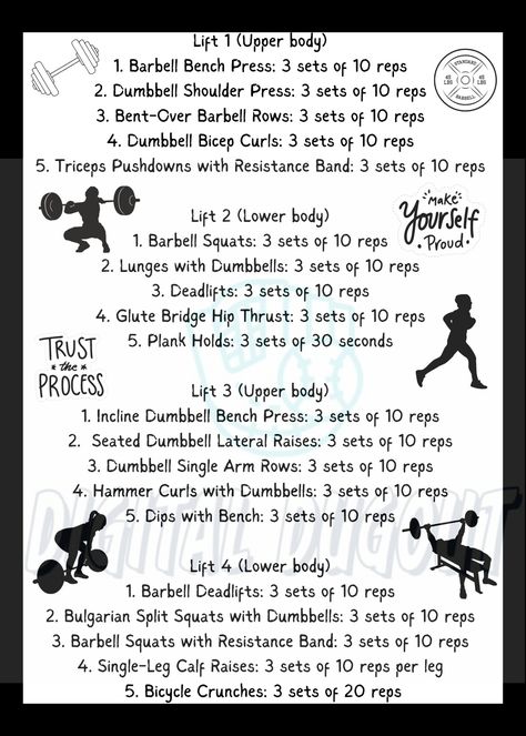 Beginner Weights Workout, 4 Day Weight Lifting Plan For Women, Three Day A Week Workout Plan Gym, Fitness Program Template, 3 Day Weight Lifting Plan For Women, Beginner Workout At Gym Exercise Plans, Beginner Weight Lifting, Bootcamp Workout Plan, Hiit Circuit Workout