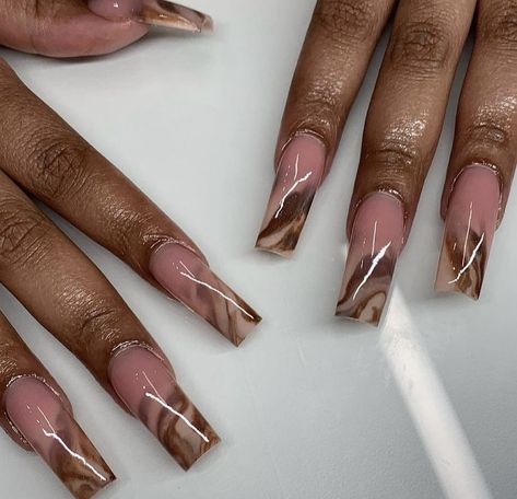 Solid Color Acrylic Nails, Ambre Nails, Ballerina Acrylic Nails, Brown Acrylic Nails, Acrylic Toe Nails, Hippie Nails, Long Acrylic Nail Designs, Brown Marble, Colored Acrylic Nails