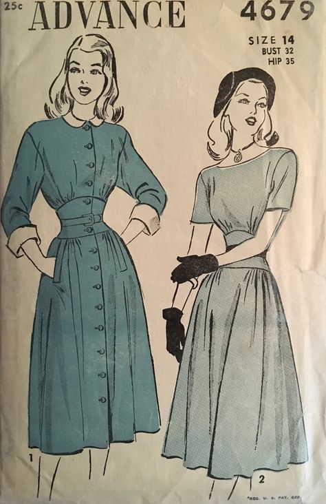 Day Dress Pattern, 1940s Fashion Women, Vintage Clothes Patterns, Sewing Pattern Vintage, Patron Vintage, Fashion 1940s, 20th Century Fashion, Vintage Dress Patterns, Century Clothing