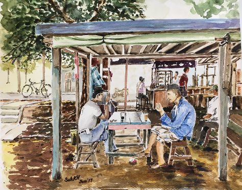 Roadside coffee stall Stall Drawing, Coffee Stall, Food Stall, Art House, Kids Book, Creative Painting, Kids' Book, Water Colour, Cool Art Drawings