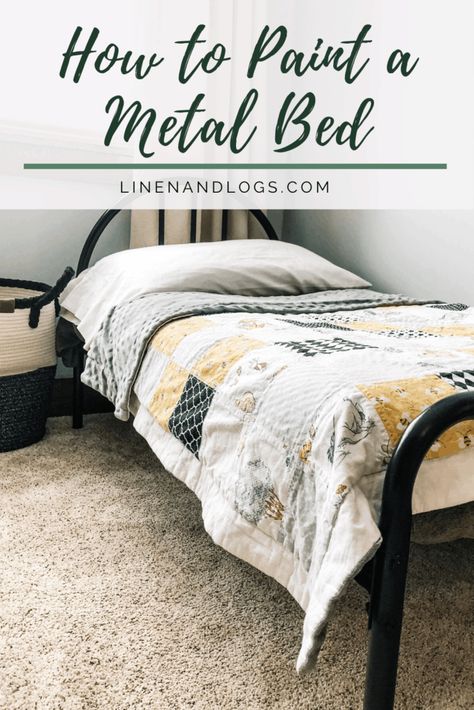 How to Paint a Metal Bed Frame How To Paint Iron Bed Frame, Repaint Metal Bed Frame, Painting Iron Bed Frame, Upcycle Bed, Painted Bed Frame, Painted Iron Beds, Metal Twin Bed Frame, Girl's Rooms, Bed Makeover