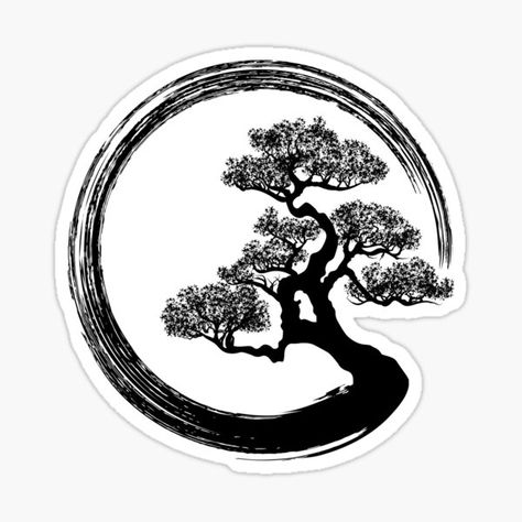 Zen Circle Stickers | Redbubble Bonsai Tree Art, Bonsai Tattoo, Circle Tattoo Design, Bonsai Tree Tattoos, Zen Tattoo, Zen Circle, Circle Tattoo, Ikan Koi, Tree Tattoo Designs