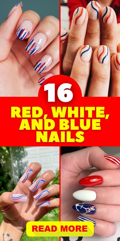 Celebrate the Fourth of July with style through red white and blue nails. Express your patriotism with simple and elegant designs that pay homage to this special day. Whether you're a fan of easy dip powder applications or classic French tips, our short nail designs capture the essence of Fourth of July celebrations with a touch of glitter and artistry. Red Blue And White Nails, Labor Day Nails Designs, Labor Day Nails Design 2024, Blue And Red Nail Ideas, Patriotic Nail Designs Red White Blue, Labor Day Nail Designs, Blue Nails Easy, July 4 Nails, Labor Day Nails