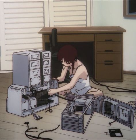 Darkest Academia, Lain Iwakura, Avatar Art, Serial Experiments Lain, Tech Aesthetic, Cyberpunk Aesthetic, Old Anime, 90s Anime, White Aesthetic