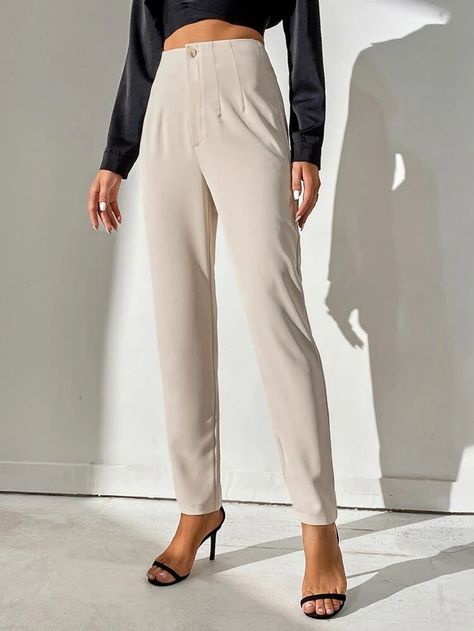 SHEIN Tall High Waist Plicated Detail Pants | SHEIN USA Beige Pants, Clean Body, Women Pants, Pocket Detail, The Office, Perfect Pair, Khaki Pants, Everyday Wear, High Waist