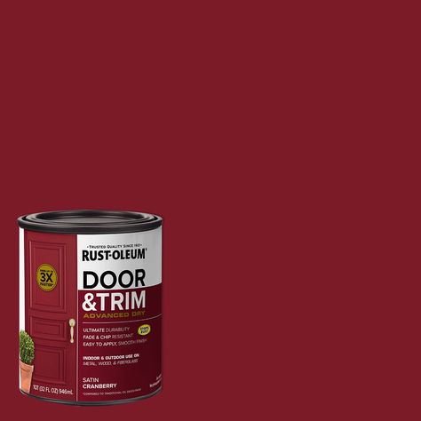 Buy Cranberry, Rust-Oleum Satin Door and Trim Paint-369385, Quart at Walmart.com Cranberry Exterior Door, Cranberry Front Door Paint Colors, Red Painted Kitchen Cabinets, Red Door Paint Color, Cranberry Paint Color, Red Roof House Colors Colour Schemes, Red Exterior Doors, Dark Red Front Door, Red Front Door Paint Color