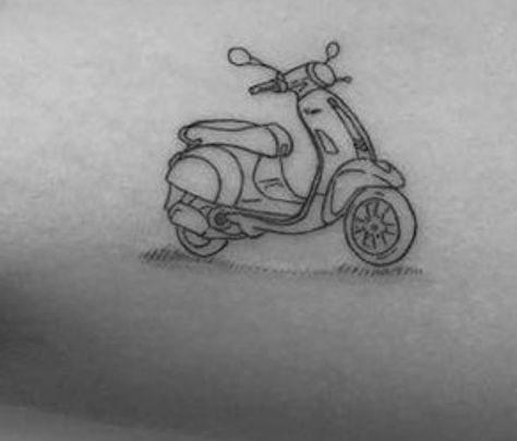 Vespa Tattoo Minimal, Moped Tattoo, Scooter Tattoo, Vespa Tattoo, Tattoo Doodles, Italy Tattoo, Motorcycle Tattoos, Travel Sketchbook, Line Tattoos