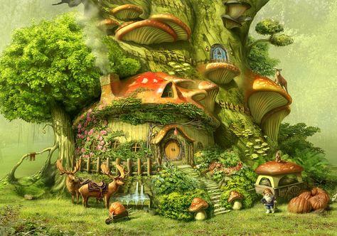 Tree House Drawing, Mushroom Tree, Treehouse Ideas, Village Drawing, Fairy Garden Mushrooms, Cartoon Mushroom, Mushroom Drawing, Mushroom House, Fantasy Homes