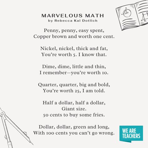 38 Math Poems for Students in All Grade Levels - We Are Teachers Poems For Middle School, Number Poems, Math Poems, Poems For Students, Morning Songs, Math Talk, Study Notebook, We Are Teachers, Elementary School Students