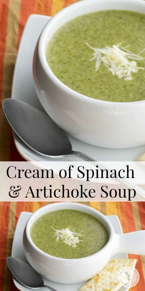 Spinach Artichoke Soup, Cream Of Spinach, Artichoke Soup, Hearty Soup Recipes, Soup Ideas, Halloween Food Appetizers, Detox Diet Plan, Spinach Soup, Vegetable Broth