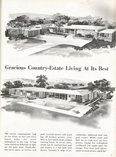 Vintage House Plans, Country Estates Country Estate Homes, House Plans Country, Mid Century House Plans, Old Country House, Mid Century Modern House Plans, Old Country Houses, Vintage Houses, Country Estates, Homes Exterior