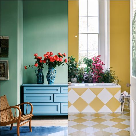 Farrow & Ball's 2022 colour trends are here... Babouche Farrow And Ball, School House White, Dix Blue, Breakfast Room Green, Headboard Shapes, Dining Room Paint, Trending Paint Colors, Room Green, House Color Palettes