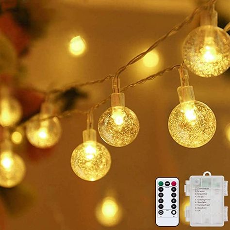 Amazon.com : Metaku Globe String Lights Fairy Lights Battery Operated 26ft 60LED String Lights with Remote Waterproof Indoor Outdoor Hanging Lights Decorative Christmas Lights for Home Party Patio Garden Wedding : Tools & Home Improvement Globe String Lights Indoor, Patio Cafe, Led Globe String Lights, Starry String Lights, Battery Operated String Lights, Outdoor Decorative Lights, Led String Lights Outdoor, String Ball Lights, Outdoor Fairy Lights