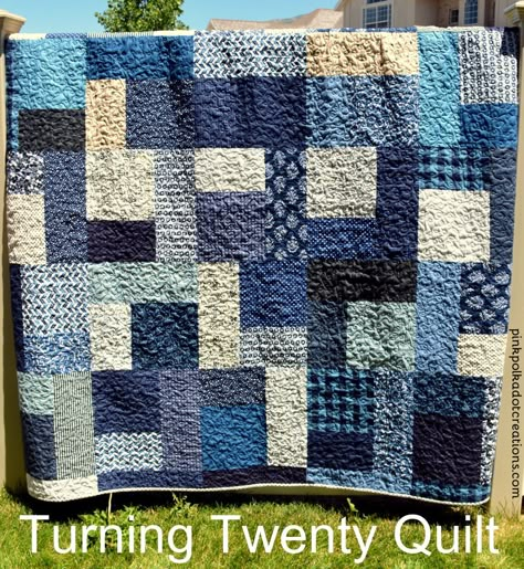 Turning Twenty Quilt Pattern Free, Turning 20 Quilt Pattern, Turning 20 Quilt Pattern Free, Turning 20 Quilt, Turning Twenty Quilt Pattern, Quilts For Men, Turning Twenty Quilt, Blue Quilt Patterns, Quilt Pattern Free