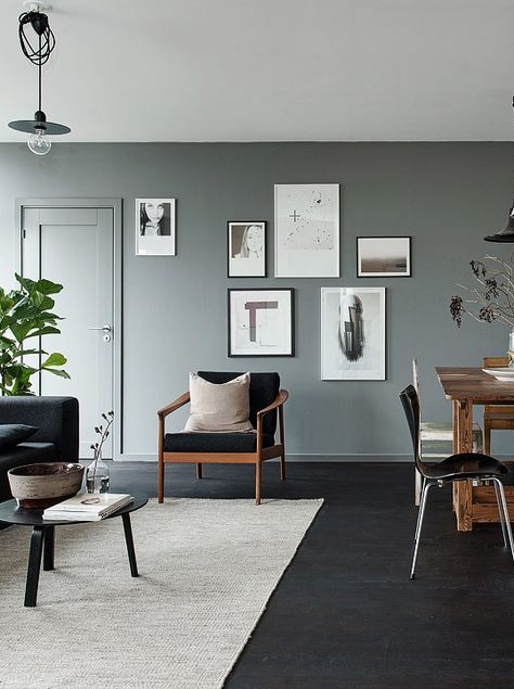 Modern, simple interior design and furniture. Living Room Dark Grey Floor, Dark Grey Living Room, Living Room Design Styles, Scandinavian Design Living Room, 아파트 인테리어, Living Room Scandinavian, Grey Flooring, Black Floor, Design Del Prodotto