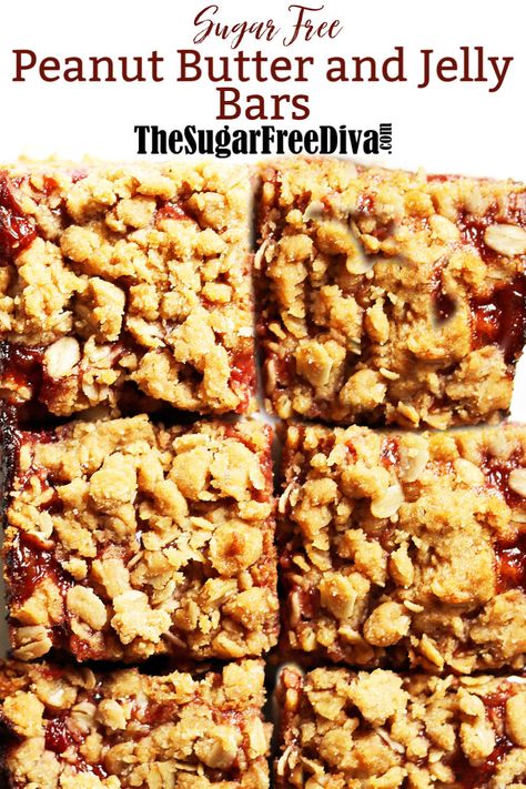 Sugar Free Peanut Butter and Jelly Bars #sugarfree #peanutbutter #jelly #snack #healthy #yummy Quick Party Desserts, Peanut Butter And Jelly Bars, Peanut Butter Jelly Recipes, Jelly Bars, Vegan Low Carb, Sugar Free Peanut Butter, Sugar Free Jam, Snack Healthy, Party Food Dessert