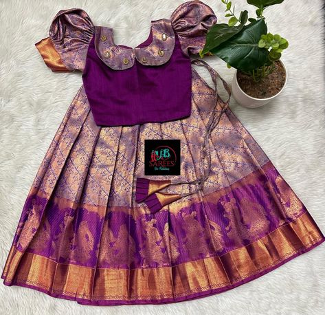 Parikini Designs For Kids, Patu Langa Designs For Kids, Baby Pattu Langa Designs, Pattu Langa Blouse Designs For Kids, Kids Pattu Langa Blouse Designs, Pavadai Sattai Kids, Kids Lehenga Blouse Designs, Kids Lehanga Design, Langa Blouse For Kids