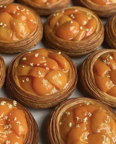 Apricot Pastry, Peach Danish, Apricot Danish, Praline Mousse, Peach Pastry, Sfogliatelle Recipe, Beautiful Pastries, Danish Pastries, Pastry Design