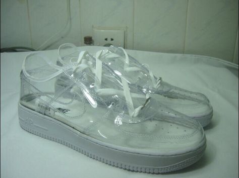 Clearly Transparent — y2kaestheticinstitute: Nike i-D Air Force 1... Weird Fashion Trending, Nike Fashion Sneakers, Narrow Shoes, Hype Shoes, Jelly Shoes, Unique Shoes, Nike Sports, Y2k Aesthetic, Nike Air Force Sneaker