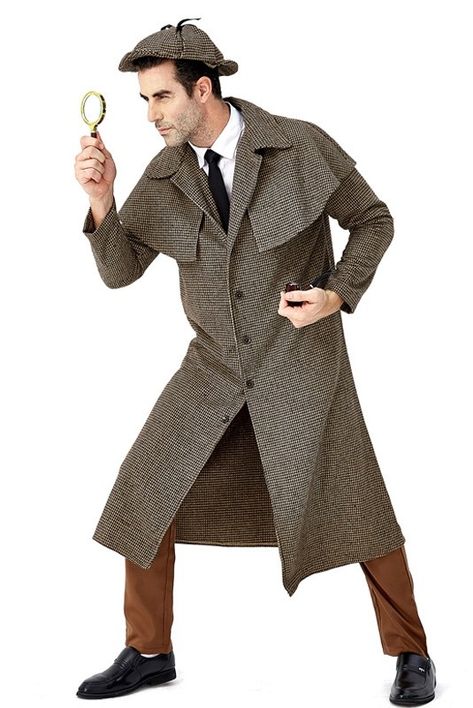 Mens Sherlock Holmes Costume Sherlock Holmes Costume, Victorian Character, Detective Costume, Turtleneck Coat, Detective Outfit, Detective Sherlock Holmes, Danny Zuko, Character Role, Fancy Dress Up