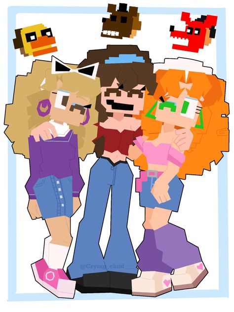 Norah (Michael GF) oc by @Gh1qcci0 Chiara (Jeremy GF) oc by @ callme.lizziee on Insta Barbara (Simon GF) ov by me Proshipper Art Fnaf, Fnaf Gacha Life 2, Five Nights At Freddy's Oc, Fnaf Oc Animatronic Base, Outfits For Ocs, Michael X Jeremy, Fnaf Oc Base, Fnaf Oc Human, Fnaf Jeremy