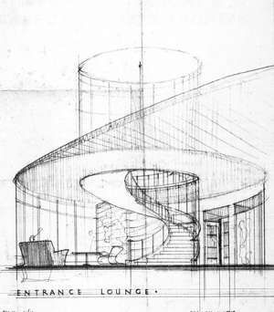 ENTRANCE LOUNGE Stairway Drawing, Spiral Building, Circle Structure, Circle Stairs, Circle Architecture, Circular Staircase, Perspective Architecture, Staircase Interior, Doctoral Degree