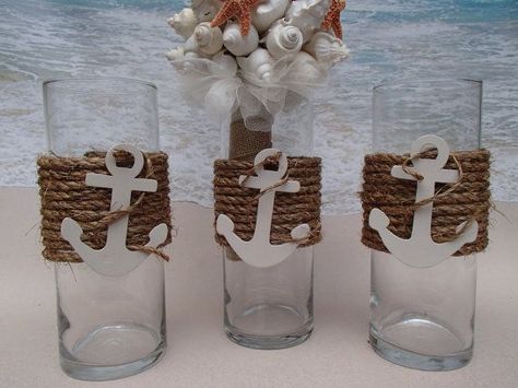 Anchor Centerpiece, Nautical Vase, Trendy Party Themes, Nautical Centerpiece, Beach Wedding Decorations Reception, Anchor Wedding, Vase Pot, Ahoy Its A Boy, Anchor Decor