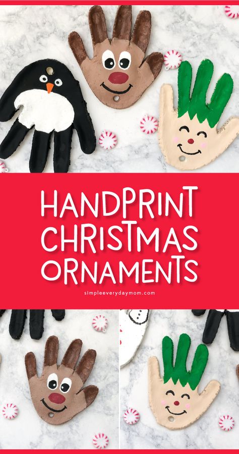 Handprint Salt Dough Ornaments | Make these fun DIY Christmas ornaments with your kids this winter time! They're the perfect keepsake for parents and grandparents. #kids #christmascrafts #christmascraftsforkids #saltdoughornaments #craftsforkids Handprint Christmas Ornaments, Salt Dough Christmas Ornaments, Grandparents Day Crafts, Handprint Ornaments, Handprint Christmas, Salt Dough Ornaments, Dough Ornaments, 12 December, Navidad Diy