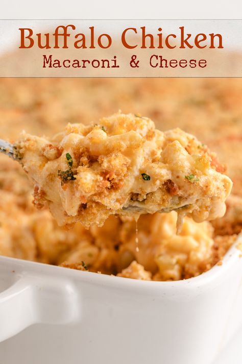 buffalo chicken mac and cheese Buffalo Mac N Cheese Recipe, Hot Wing Sauce, Football Tailgate Food, Buffalo Chicken Mac And Cheese, Chicken Wing Dip, Buffalo Mac And Cheese, Chicken Mac And Cheese, Cheese Game, Easy Mac N Cheese